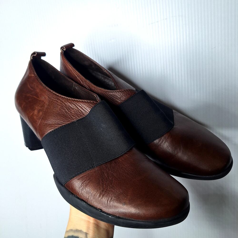 Wolky Leather Slip On Bootie Heeled Clogs 41 US 10 Brown Comfort Elastic Strap